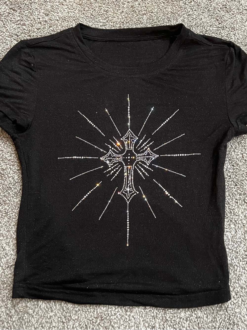 Black Rhinestone Cross Graphic Tee - Women's Top